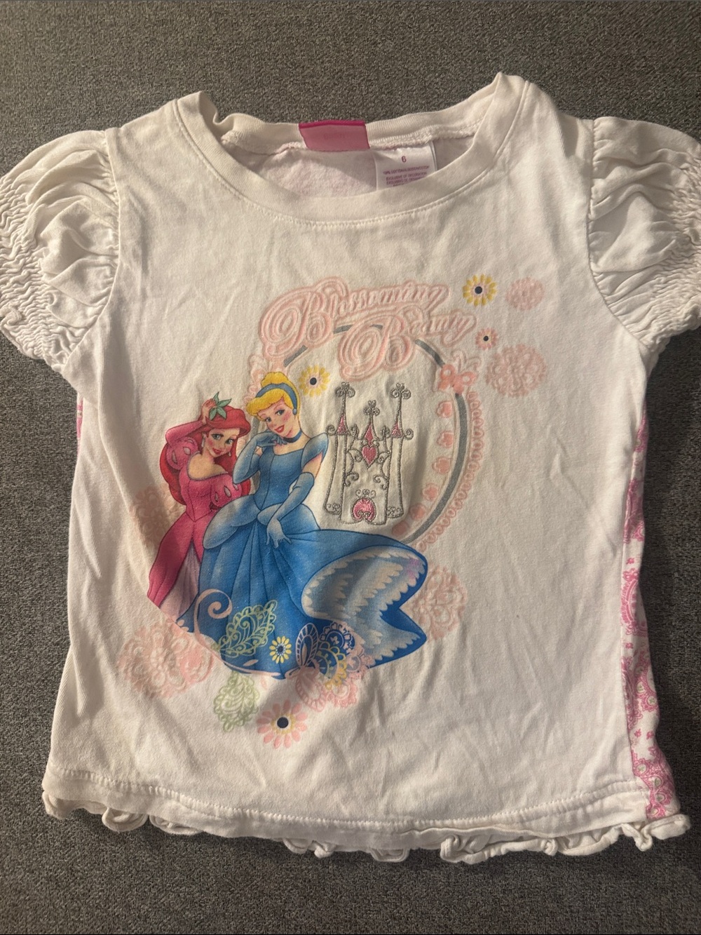 5/$15- Disney White Princess Graphic Tee with Blue & Pink Characters